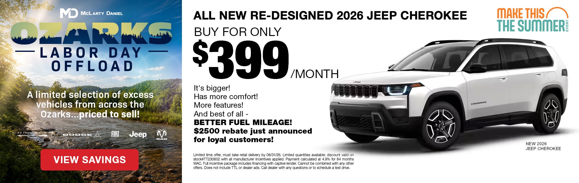 Buy an ALL NEW RE-DESIGNED 2026 Jeep Cherokee for ONLY $399/
