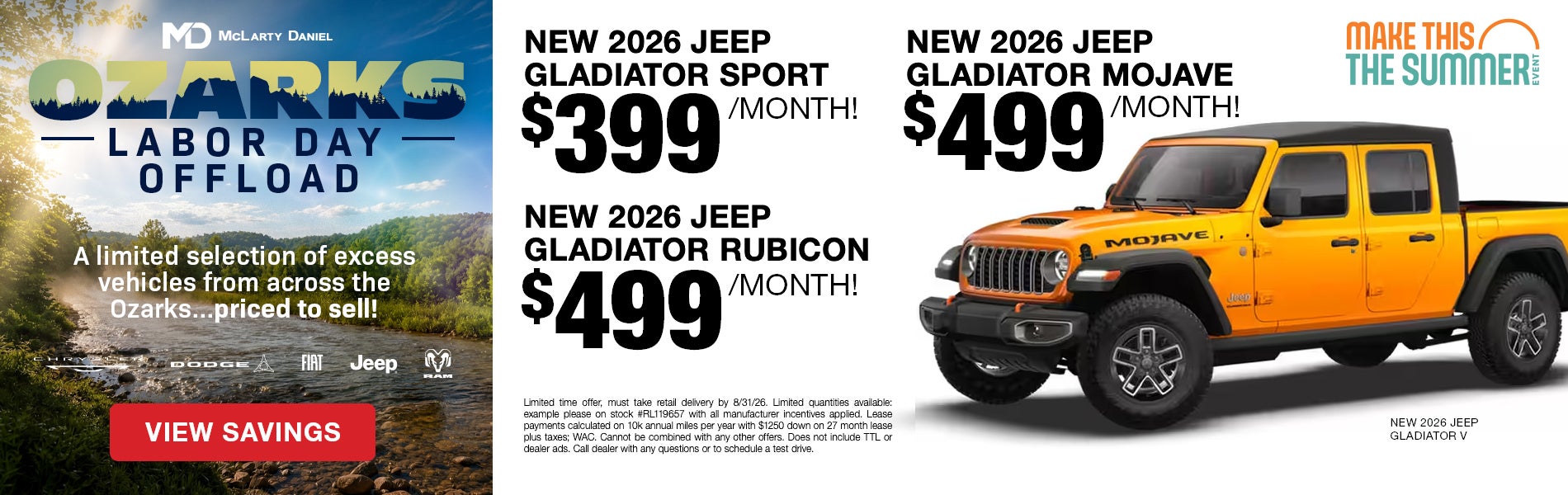 LEASE YOUR WAY! NEW 2026 Jeep Gladiator Sport: $399/mo