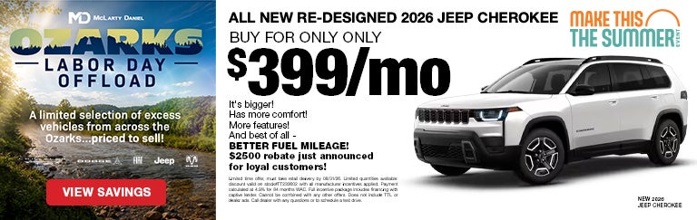 Buy an ALL NEW RE-DESIGNED 2026 Jeep Cherokee for ONLY $399/