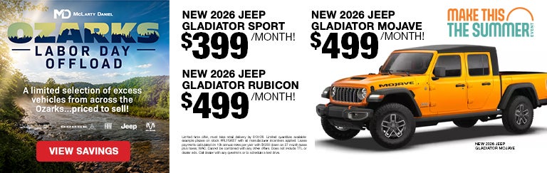 LEASE YOUR WAY! NEW 2026 Jeep Gladiator Sport: $399/mo