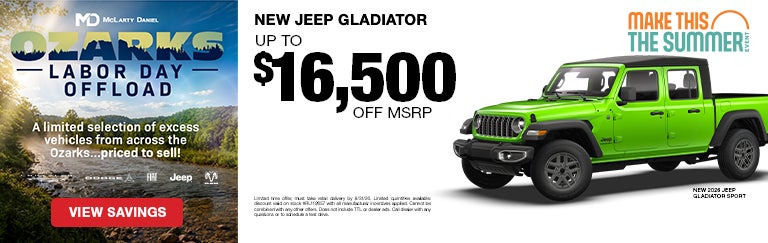 Take up to $16,500 off MSRP on a new Jeep Gladiator! 