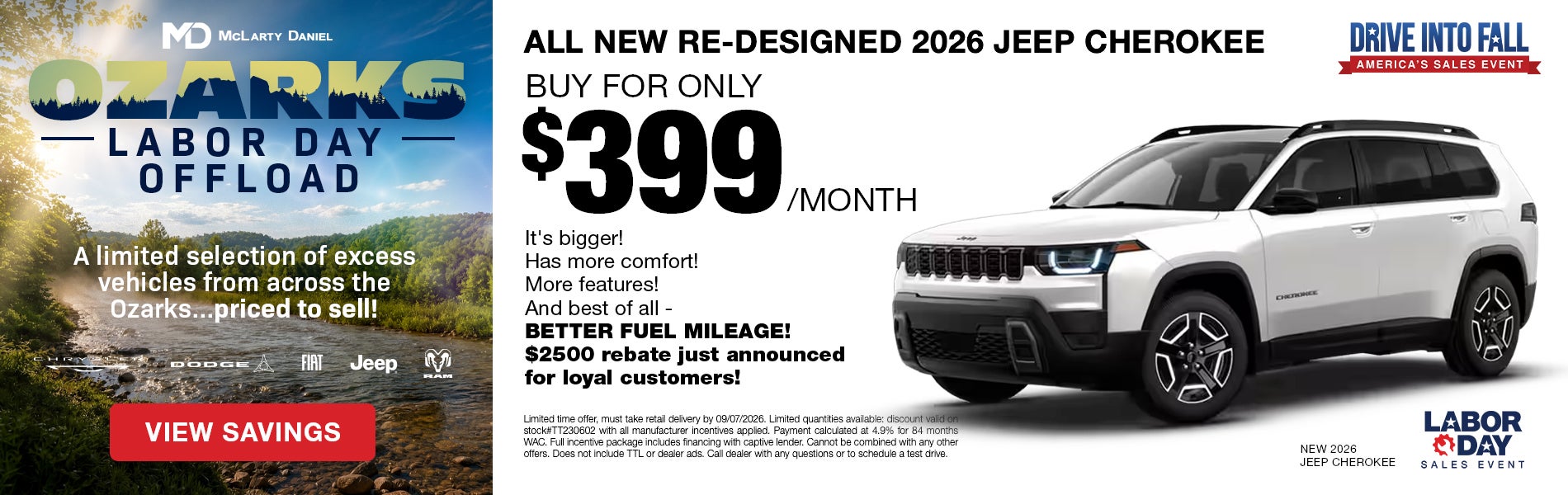 Buy an ALL NEW RE-DESIGNED 2026 Jeep Cherokee for ONLY $399/