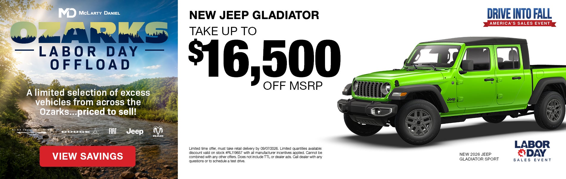  Take up to $16,500 off MSRP on a new Jeep Gladiator! 