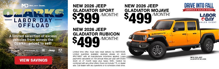 LEASE YOUR WAY! NEW 2026 Jeep Gladiator Sport: $399/mo