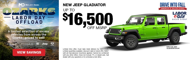  Take up to $16,500 off MSRP on a new Jeep Gladiator! 